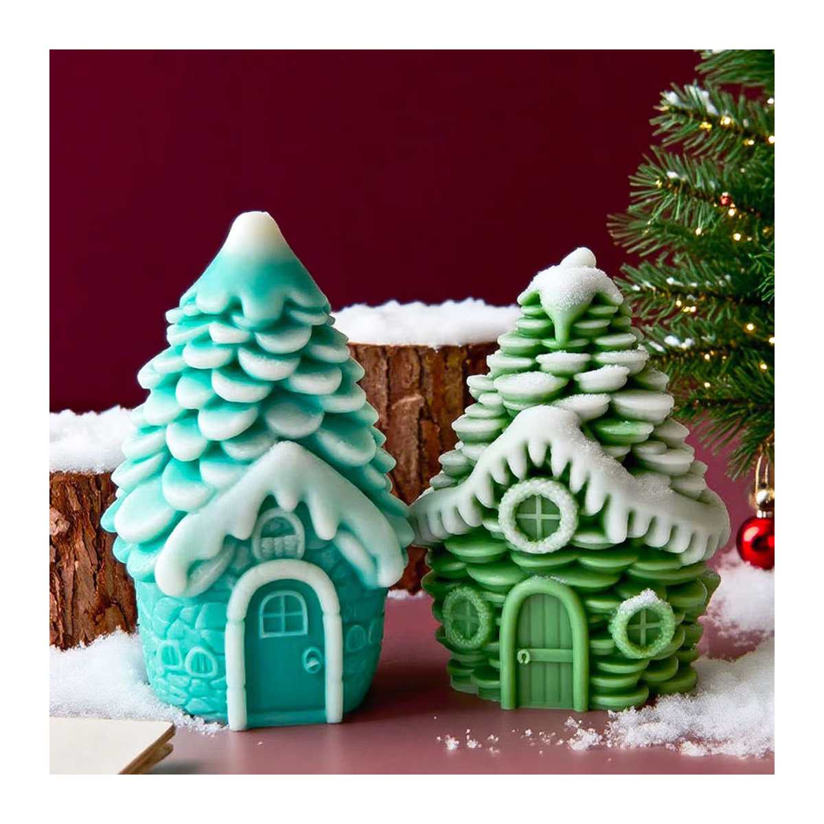 UDOCOOL Silikonform für 3D Tannenzapfen und Schneehäuser zur DIY Herstellung von Weihnachtsdeko aus Wachs oder Gips in Weiß - Bild 2