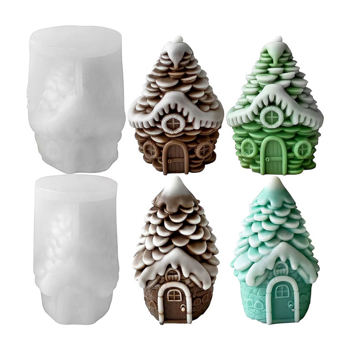 UDOCOOL Silikonform für 3D Tannenzapfen und Schneehäuser zur DIY Herstellung von Weihnachtsdeko aus Wachs oder Gips in Weiß - Bild 3