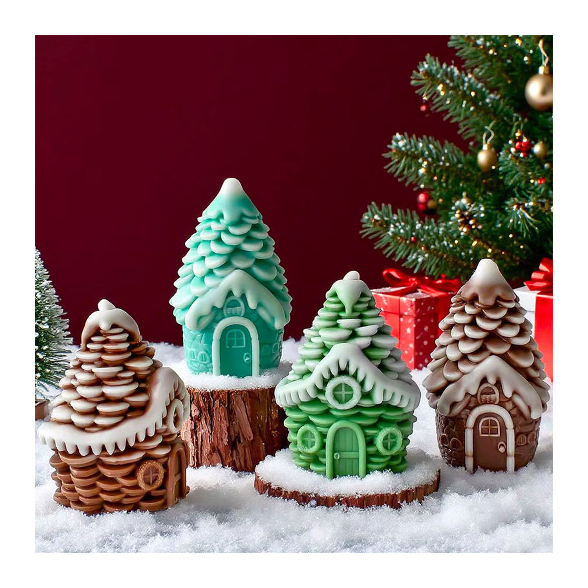UDOCOOL Silikonform für 3D Tannenzapfen und Schneehäuser zur DIY Herstellung von Weihnachtsdeko aus Wachs oder Gips in Weiß - Bild 4