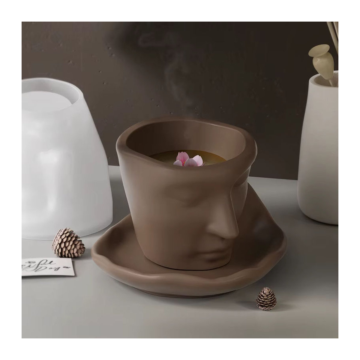 UDOCOOL Silikonform für abstrakte Kerzenbecher und Schalen im skandinavischen Design mit menschlichem Gesicht, Braun - Bild 5