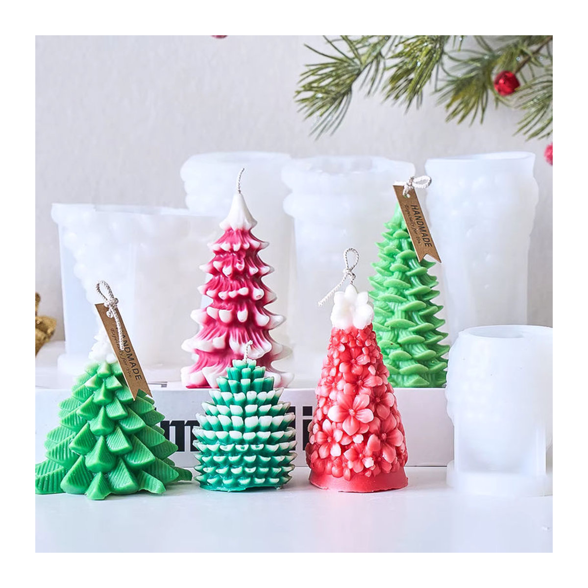 UDOCOOL Silikonform für DIY Weihnachtsbaum Kerzen aus Wachs, Gips oder Kunstharz, mehrfarbig - Bild 3