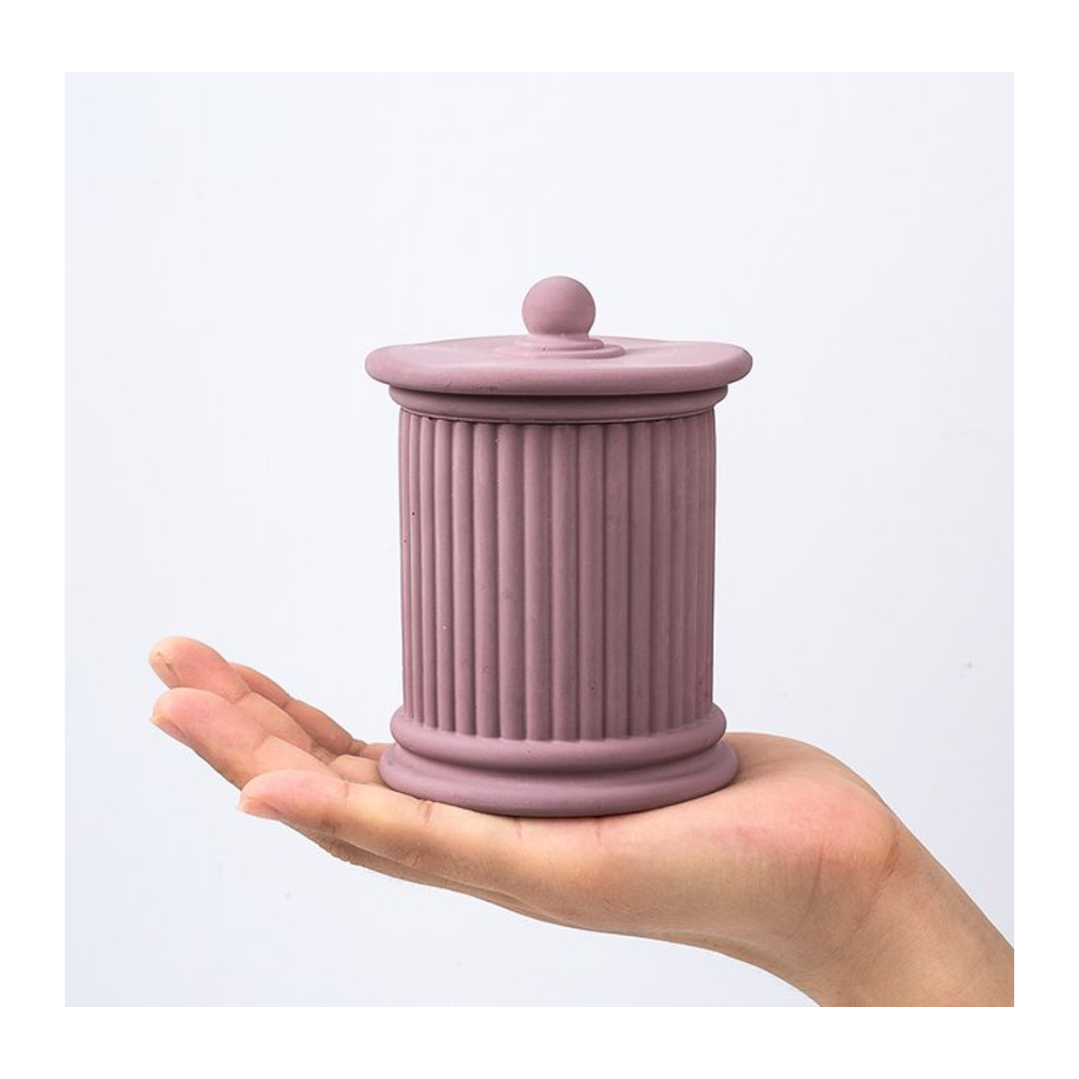 UDOCOOL Silikonform für gestreifte Glas-Duftkerzen im römischen Säulen-Design mit Deckel, Rosa - Bild 1