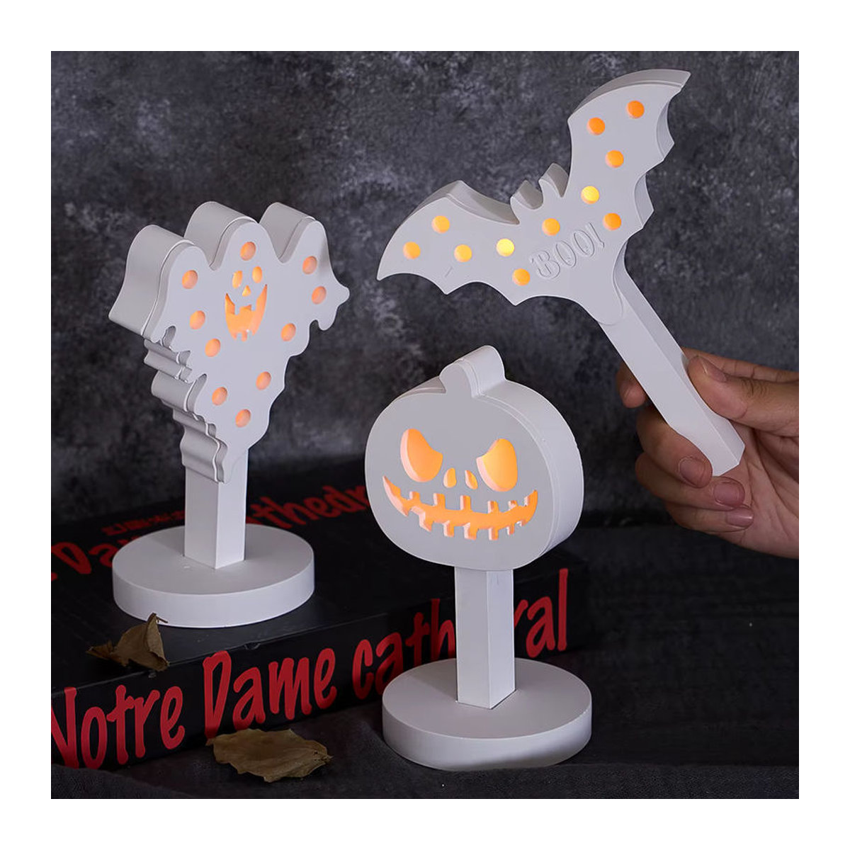 UDOCOOL Silikonform für Halloween-Deko mit Geist, Fledermaus und Kürbis zur Herstellung von Gips, Beton oder Harz-Ornamenten in Weiß - Bild 2