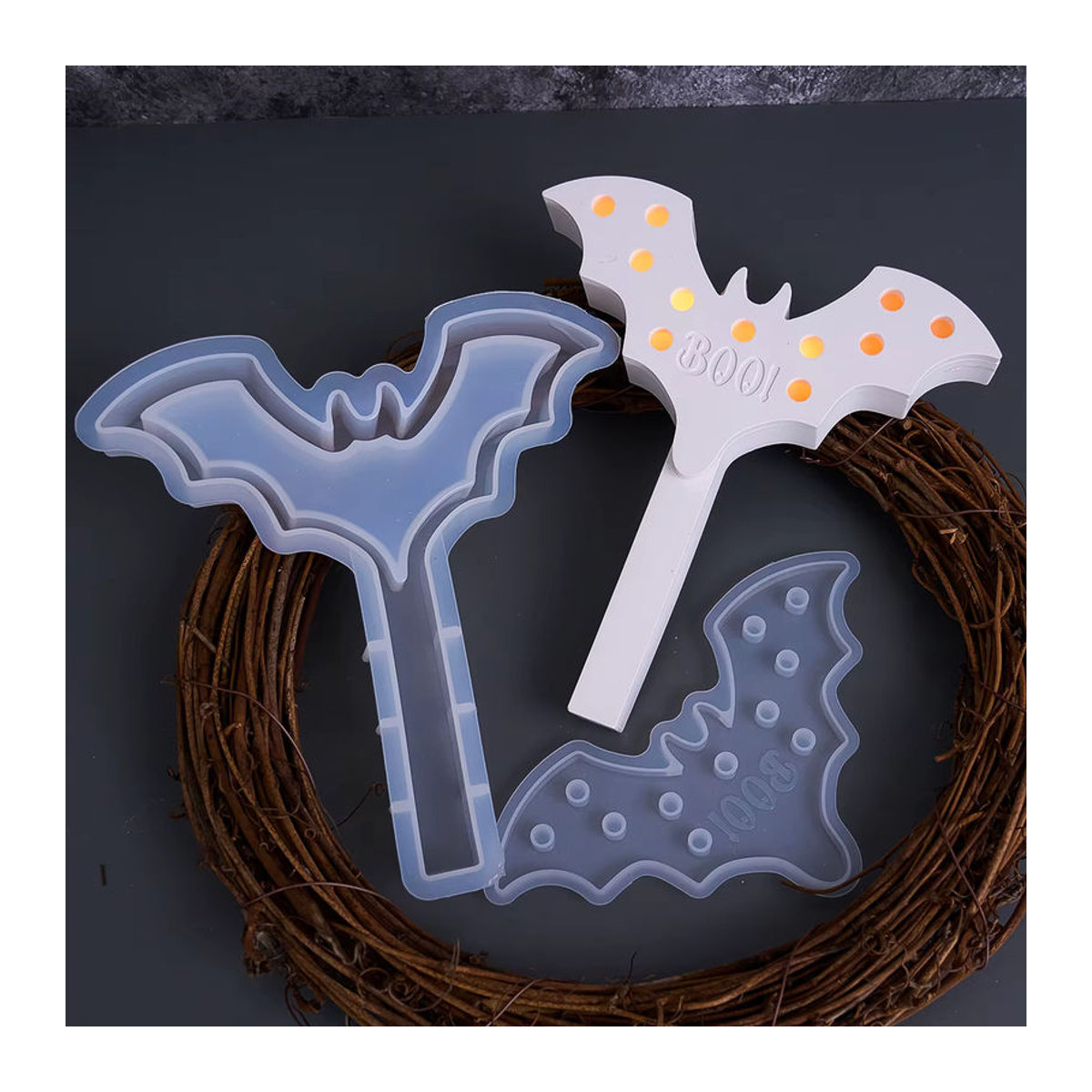 UDOCOOL Silikonform für Halloween-Deko mit Geist, Fledermaus und Kürbis zur Herstellung von Gips, Beton oder Harz-Ornamenten in Weiß - Bild 4