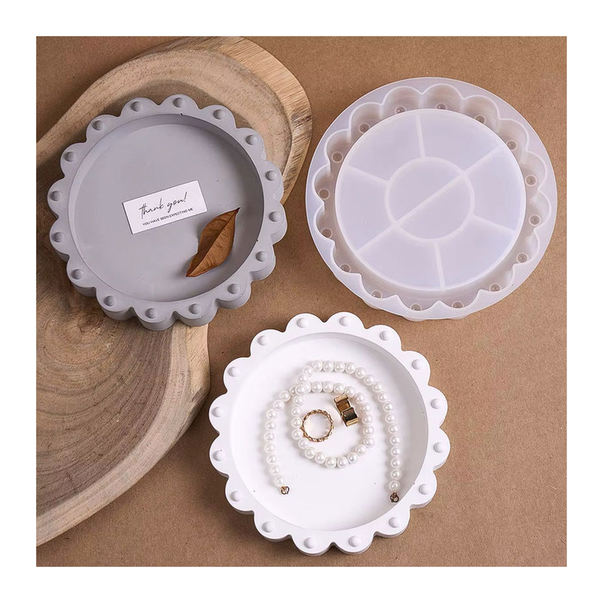 UDOCOOL Silikonform für runde Beton- und Kristall-Untersetzer sowie Schmuck-Tabletts in Weiß - Bild 4