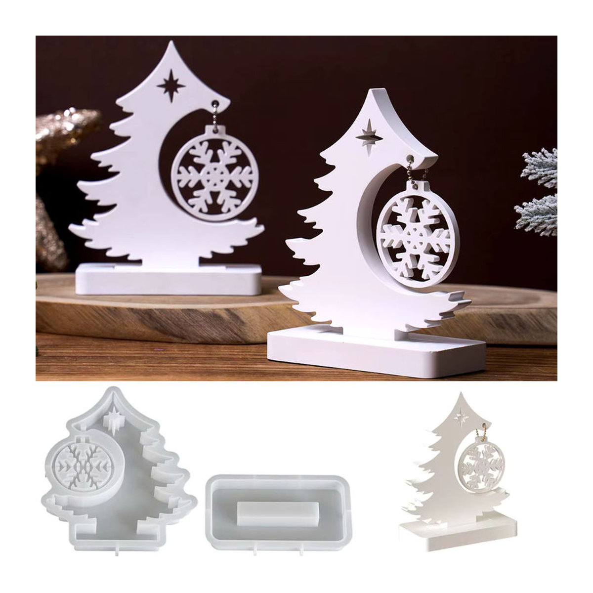 UDOCOOL Silikonform für Schneeflocken-Weihnachtsbaumschmuck zur DIY-Gestaltung von Keramik- und Gipsornamenten in Weiß - Bild 3