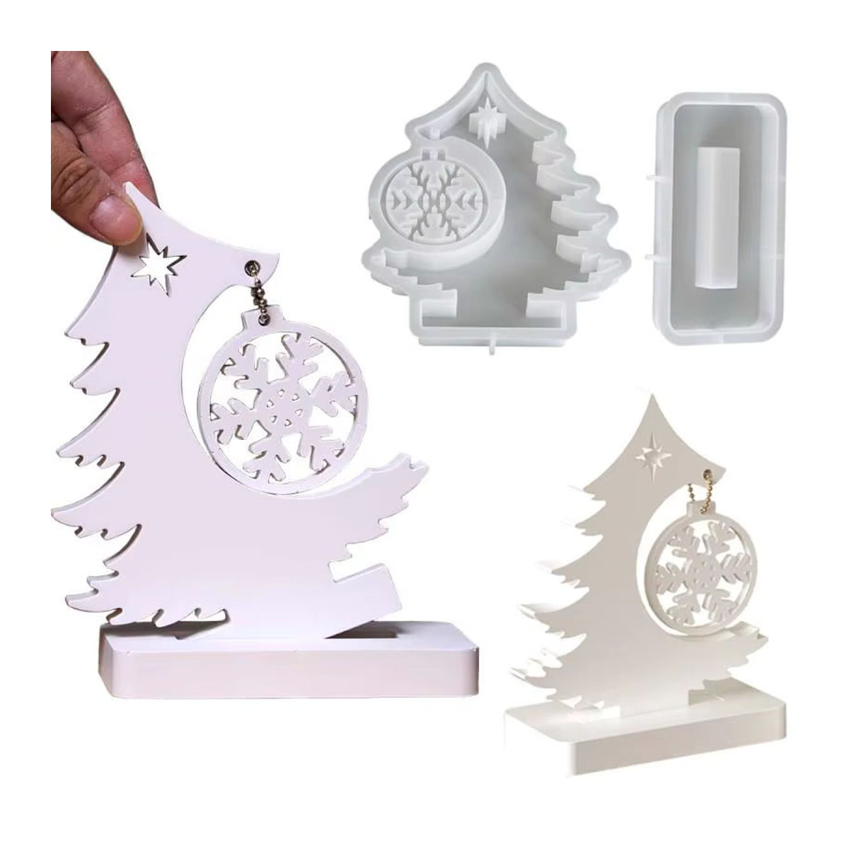 UDOCOOL Silikonform für Schneeflocken-Weihnachtsbaumschmuck zur DIY-Gestaltung von Keramik- und Gipsornamenten in Weiß - Bild 4