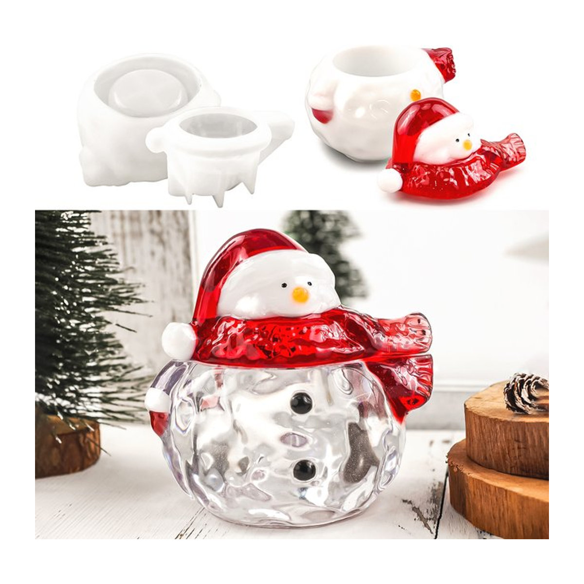 UDOCOOL Silikonform für Schneemann Aufbewahrungsbox mit Deckel zum DIY Gießen von Harz, Beton oder Kerzen, Transparent - Bild 1