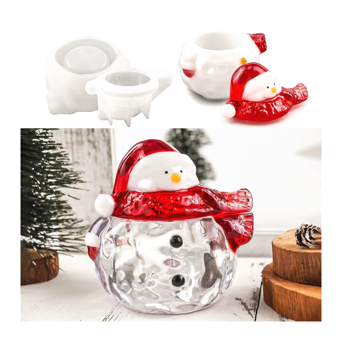 UDOCOOL Silikonform für Schneemann Aufbewahrungsbox mit Deckel zum DIY Gießen von Harz, Beton oder Kerzen, Transparent - Bild 7