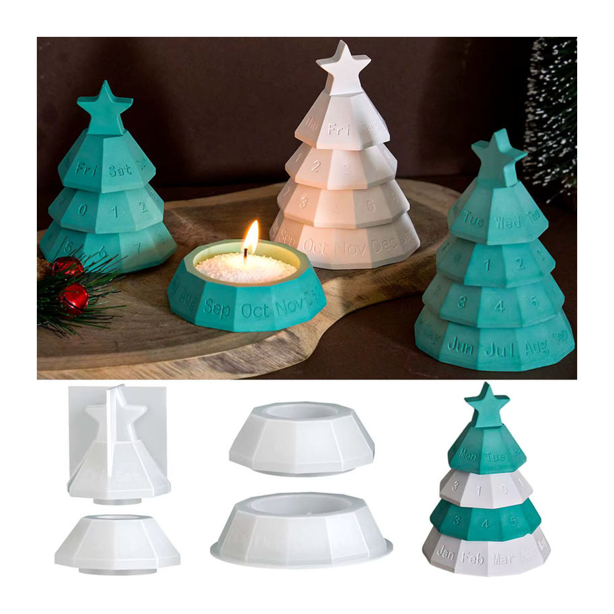 UDOCOOL Silikonform für Weihnachts-Kerzenhalter und DIY-Dekorationen in Grün - Bild 3
