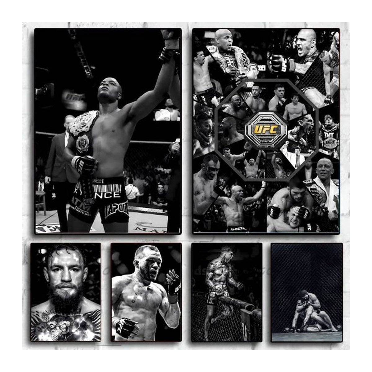 UFC Ultimate Fighting Championship Poster Selbstklebender Wandaufkleber aus wasserfestem Papier in Schwarz-Weiß - Bild 1