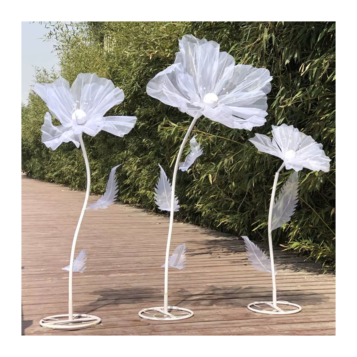 Uflower 3-teiliges Set künstliche Mohnblumen in Weiß aus Textil für Hochzeiten und festliche Dekorationen - Bild 2