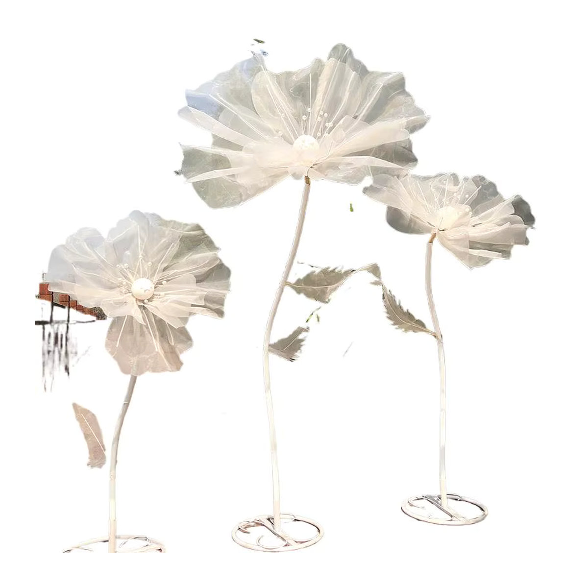 Uflower 3-teiliges Set künstliche Mohnblumen in Weiß aus Textil für Hochzeiten und festliche Dekorationen - Bild 4