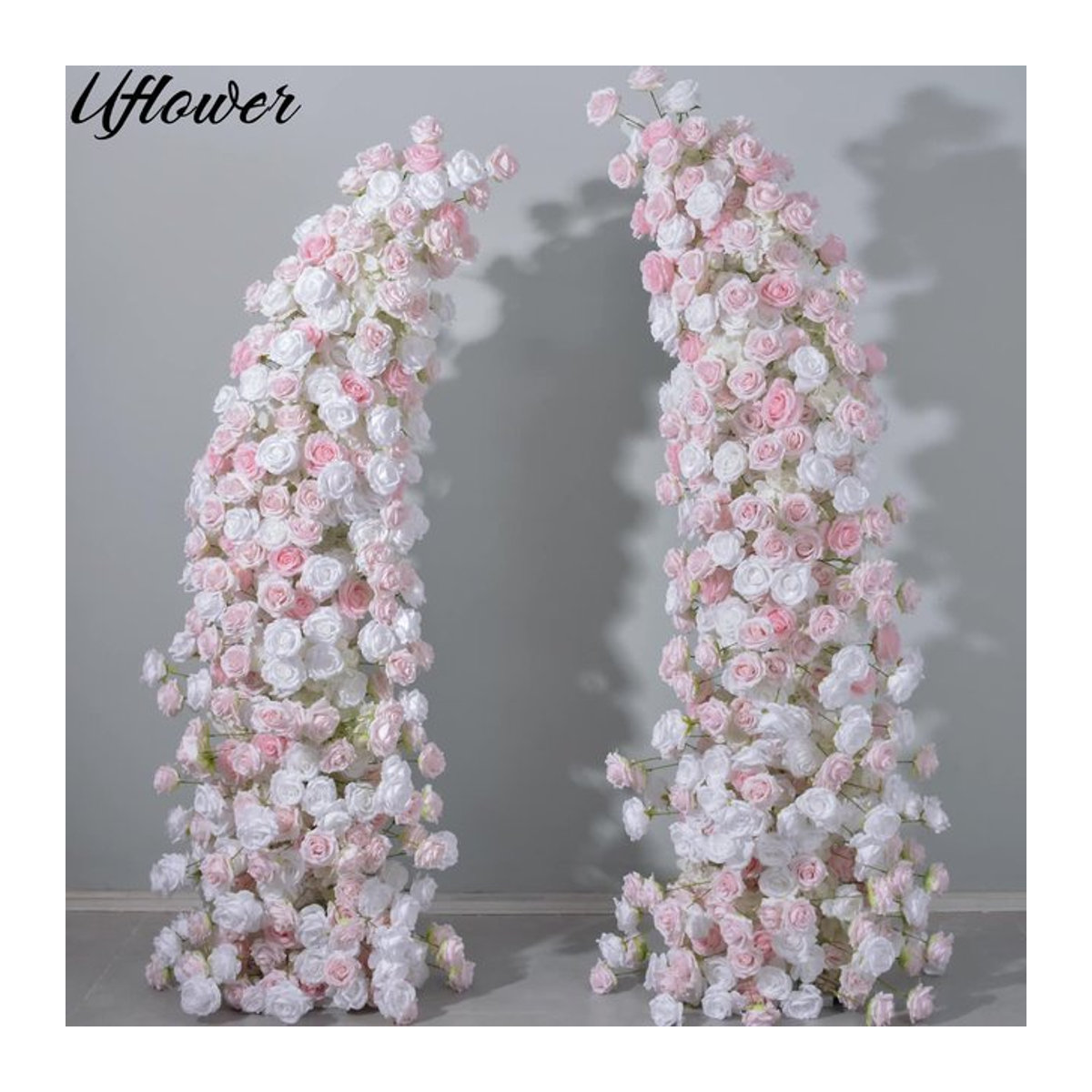 Uflower Blumenarrangement in Weiß und Rosa als dekorativer Horn Bogen für Hochzeiten und Events, freistehend und unregelmäßig geformt, B/H/T: 80 x 230 x 40 cm - Bild 1