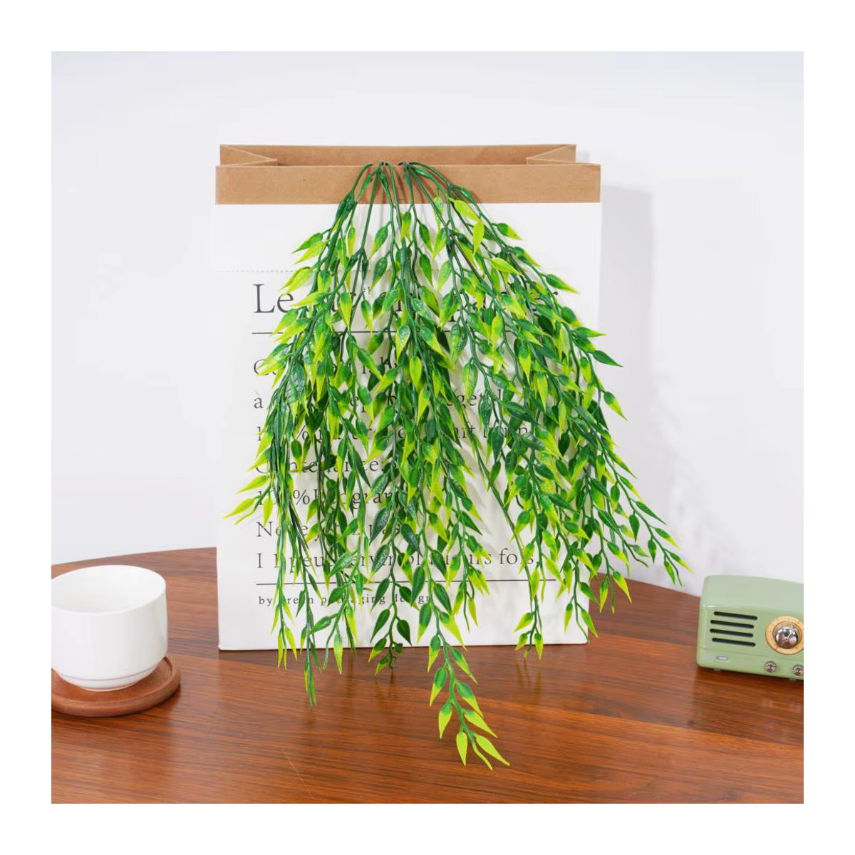 Uflower Hängende künstliche Pflanze in Grün mit Weidenkorb, 90 cm Höhe - Bild 1