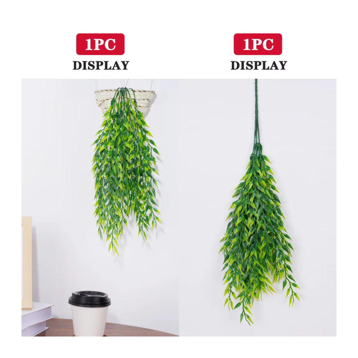 Uflower Hängende künstliche Pflanze in Grün mit Weidenkorb, 90 cm Höhe - Bild 2