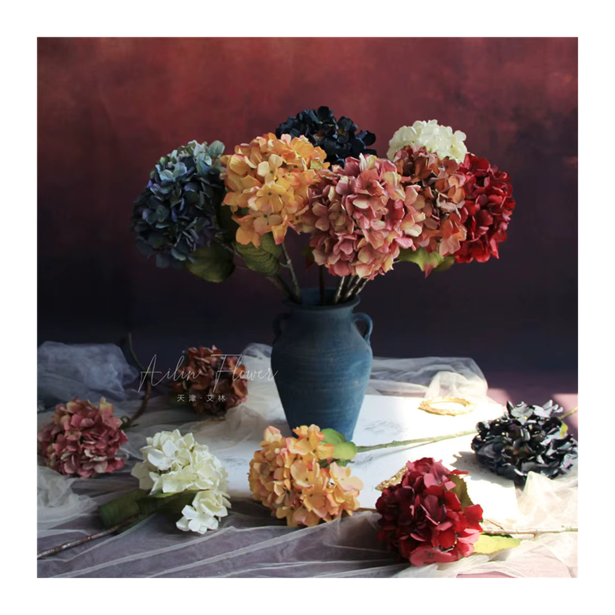 Uflower Herbsthortensie als künstlicher Blumenstrauß aus Textil, mehrfarbig - Bild 1