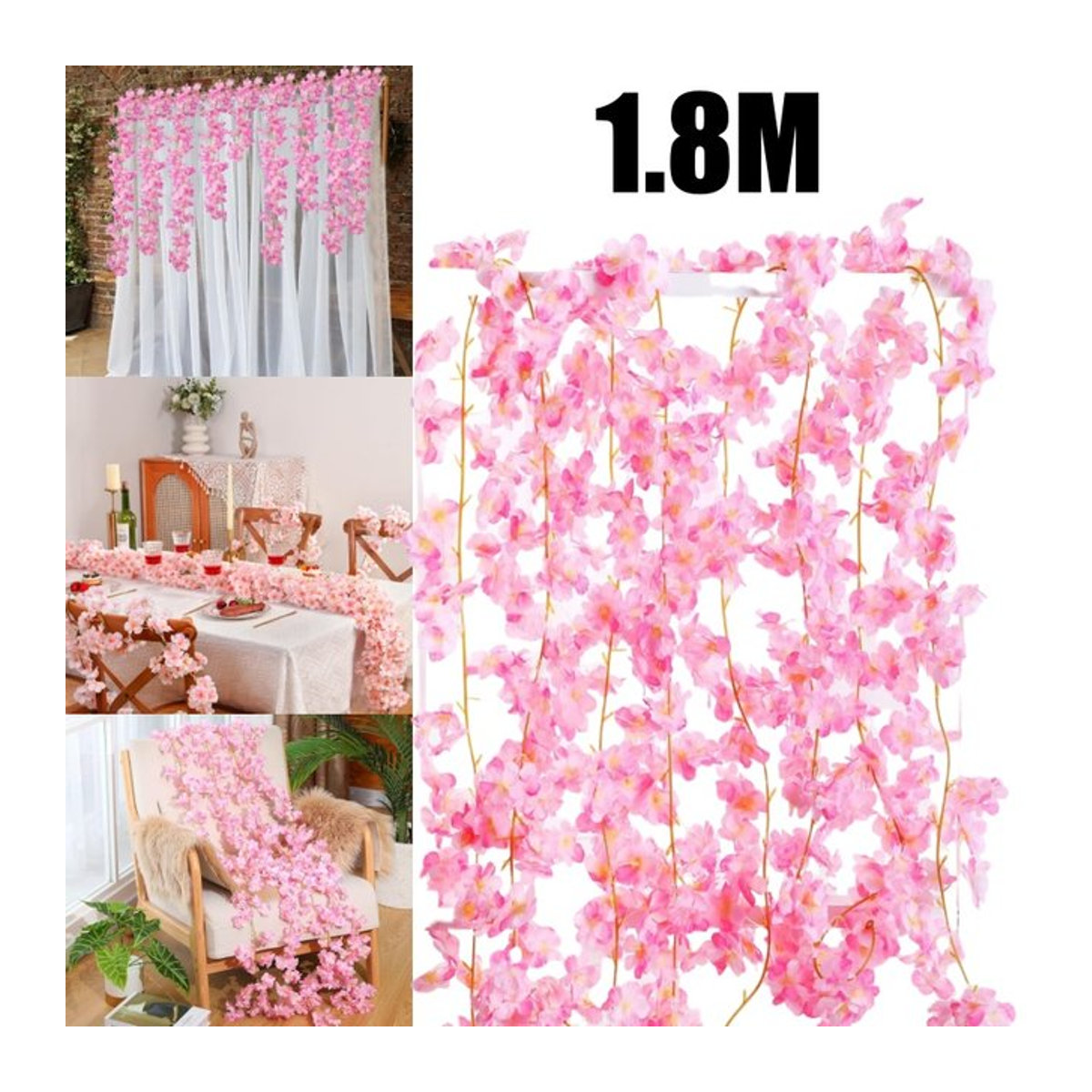 Uflower Kirschblüten Girlande Sakura aus Seide in Rosa, 180 cm künstliche Blumen für Hochzeiten und Dekorationen - Bild 1