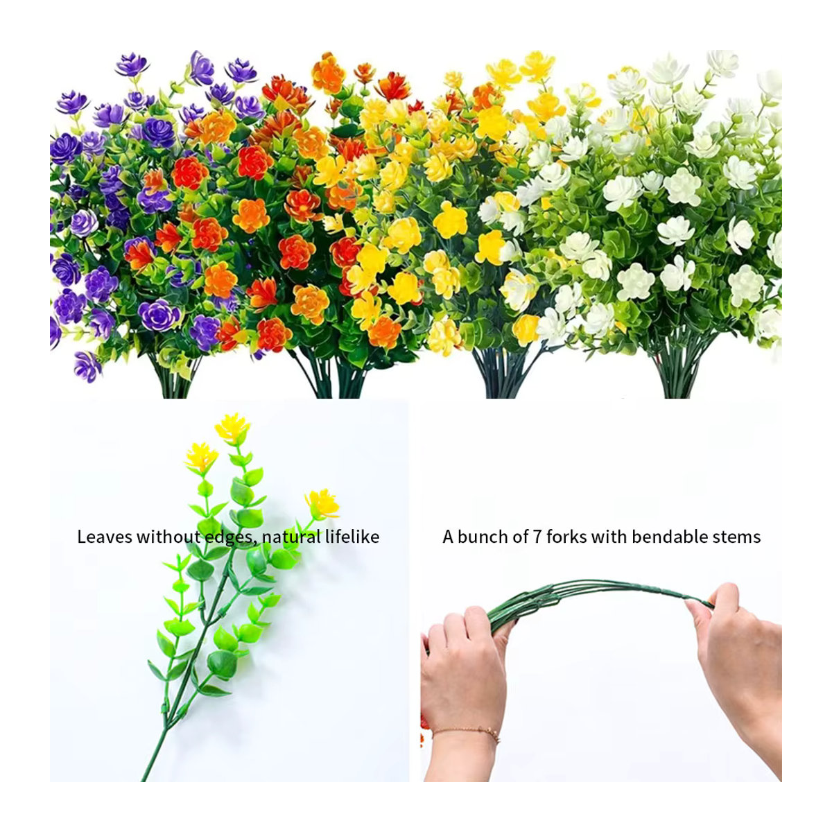 Uflower Künstliche Blumen als Bouquet in Grün, Rot oder Mehrfarbig für Garten, Büro und Hochzeit, UV-beständige Sträucher - Bild 1