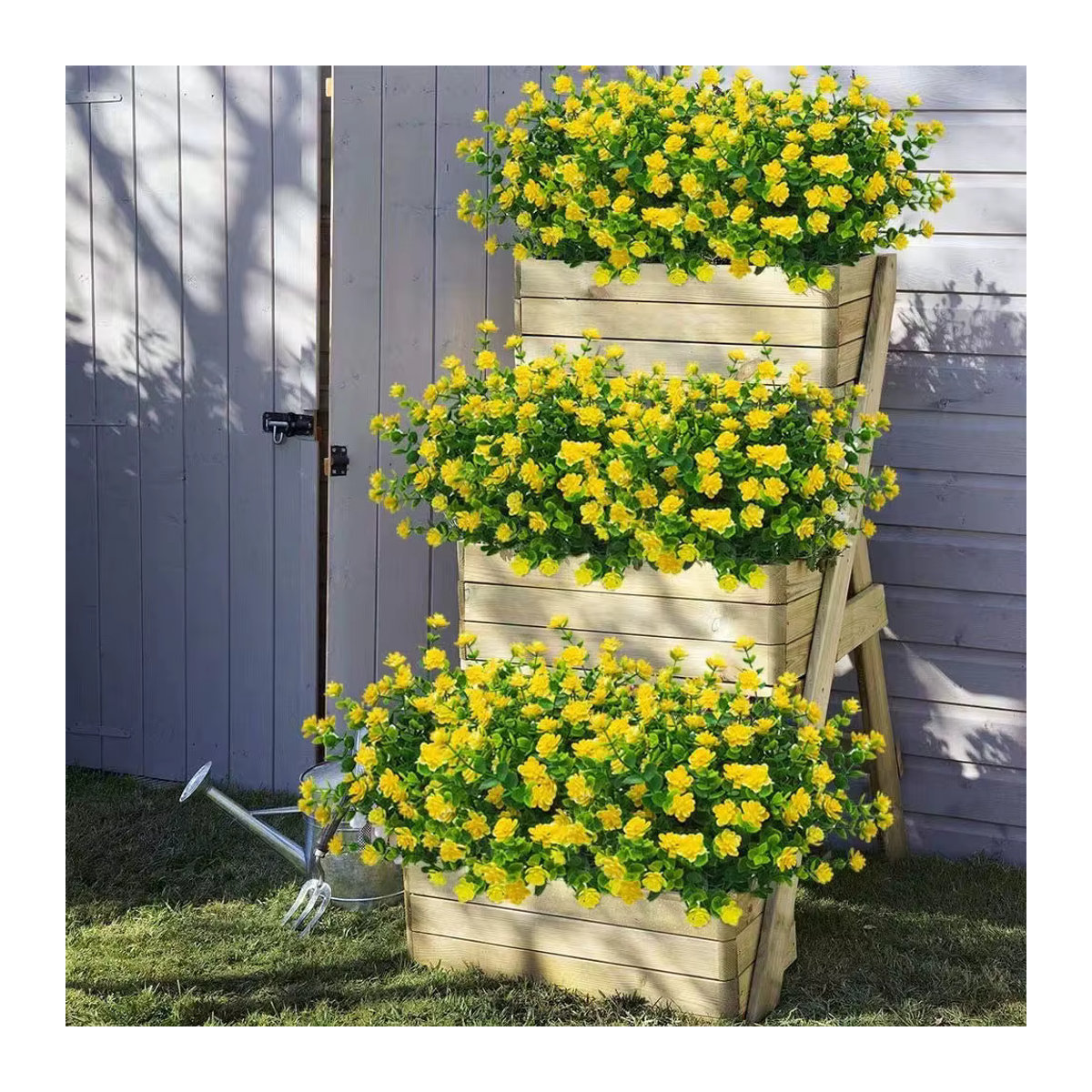 Uflower Künstliche Blumen als Bouquet in Grün, Rot oder Mehrfarbig für Garten, Büro und Hochzeit, UV-beständige Sträucher - Bild 3