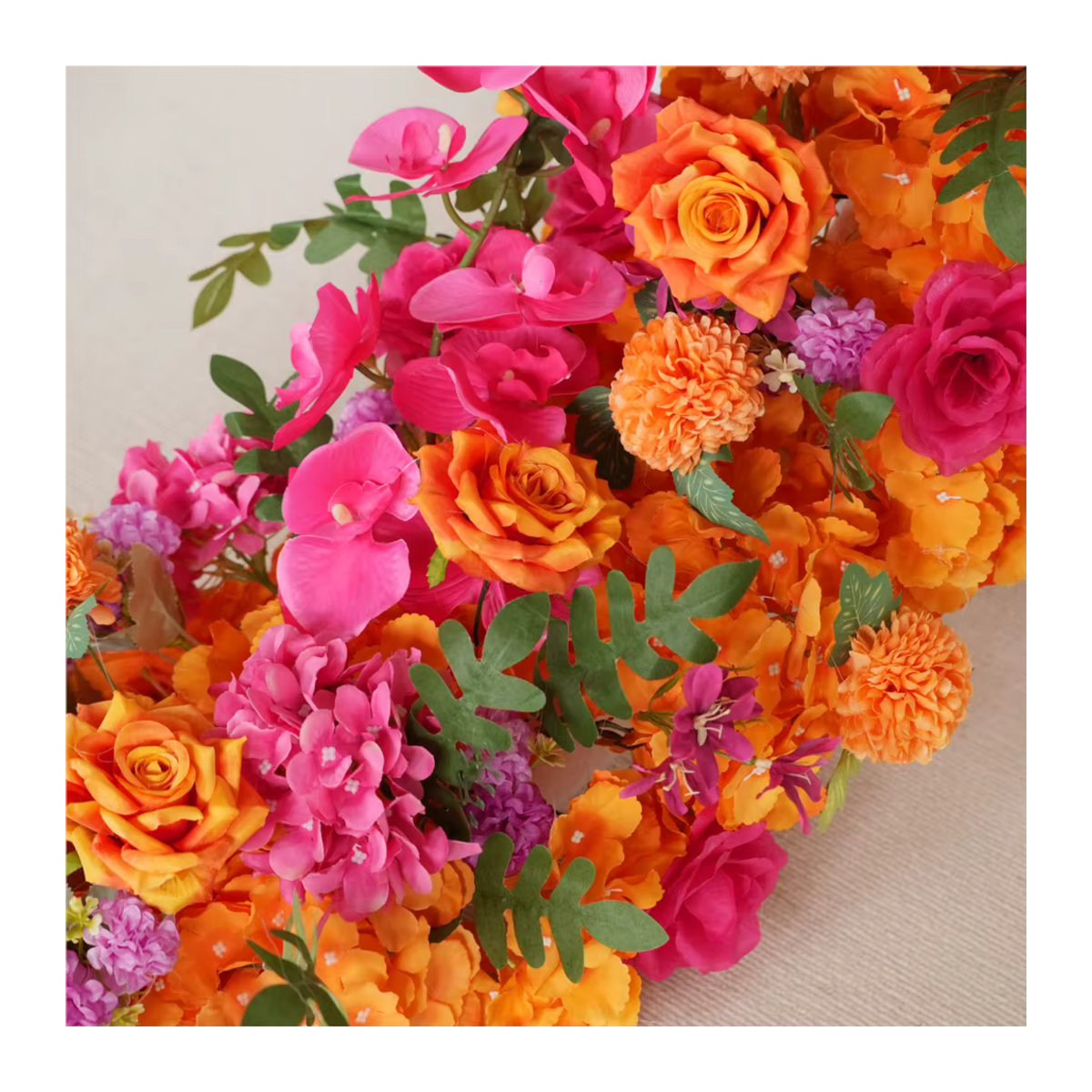 Uflower Künstliche Blumen Girlande aus Rosen und Pfingstrosen in Rot und Orange für Hochzeit und Tischdekoration - Bild 4