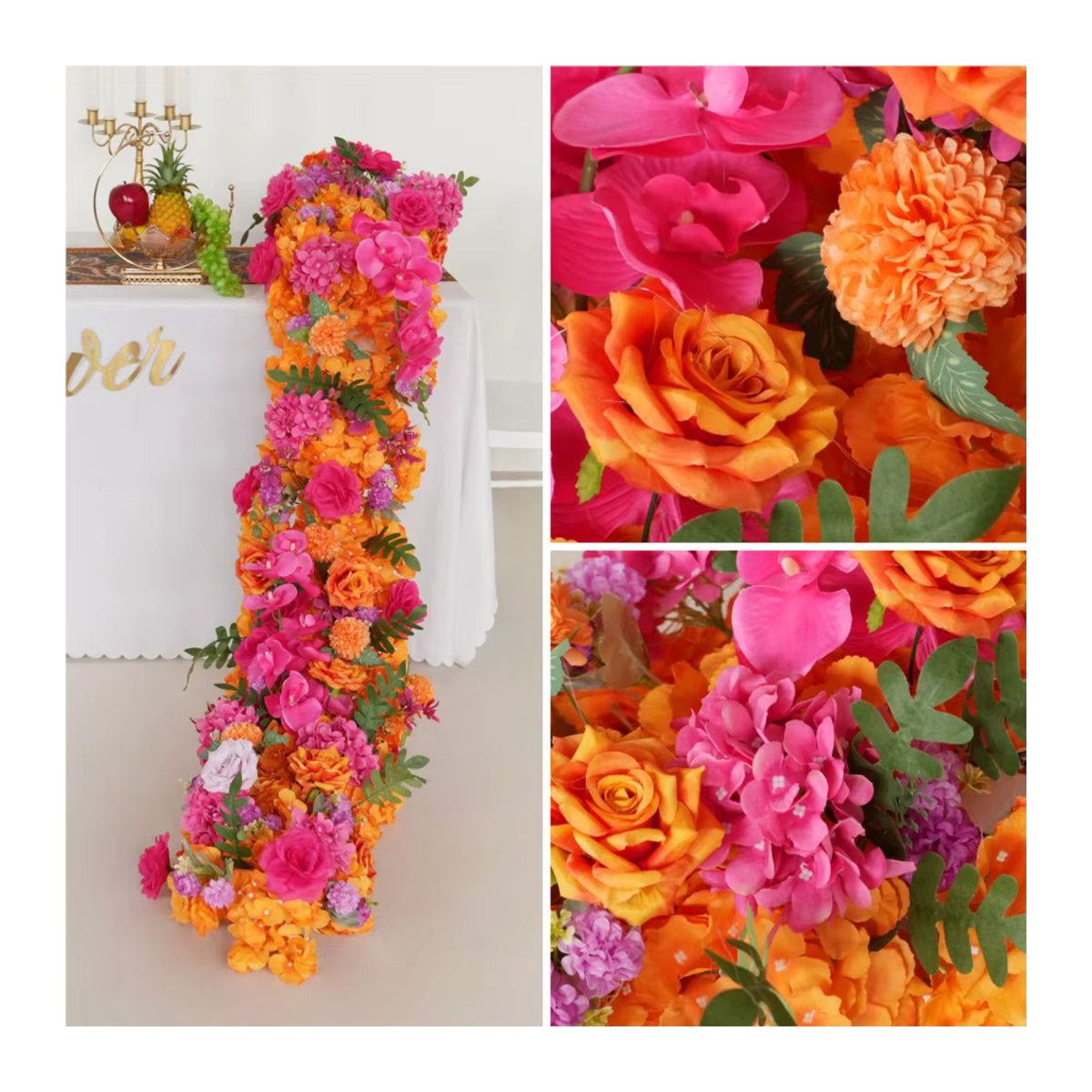 Uflower Künstliche Blumen Girlande aus Rosen und Pfingstrosen in Rot und Orange für Hochzeit und Tischdekoration - Bild 6