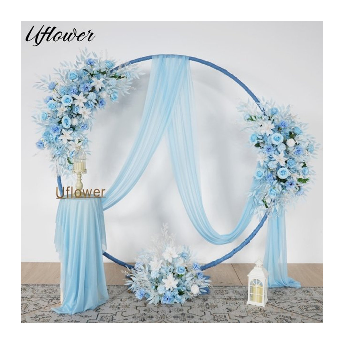 Uflower Künstliche Blumen Girlande mit blauen Rosen und Ahornblättern für Hochzeiten und Party-Dekorationen, H x B: 45 x 40 cm - Bild 1