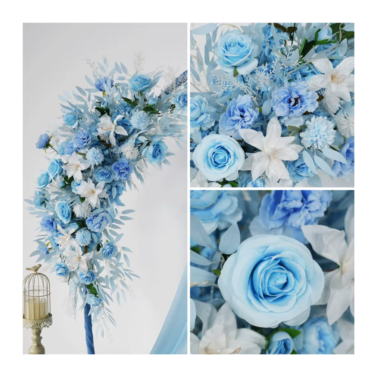 Uflower Künstliche Blumen Girlande mit blauen Rosen und Ahornblättern für Hochzeiten und Party-Dekorationen, H x B: 45 x 40 cm - Bild 2