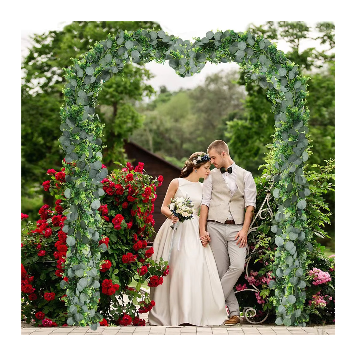 Uflower Künstliche Eukalyptus-Girlande in Grün mit Blättern für Hochzeiten und Wanddekoration - Bild 3