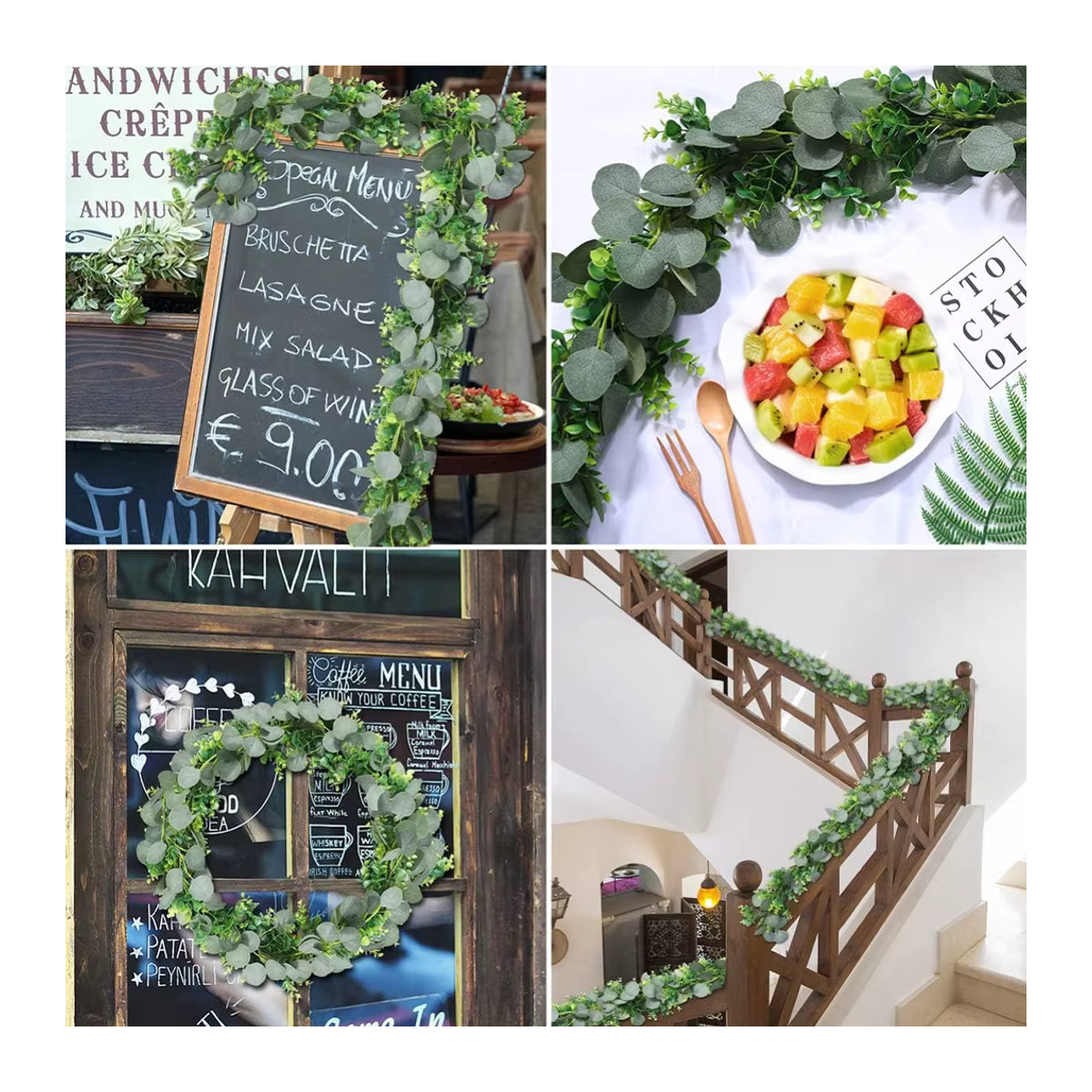 Uflower Künstliche Eukalyptus-Girlande in Grün mit Blättern für Hochzeiten und Wanddekoration - Bild 4