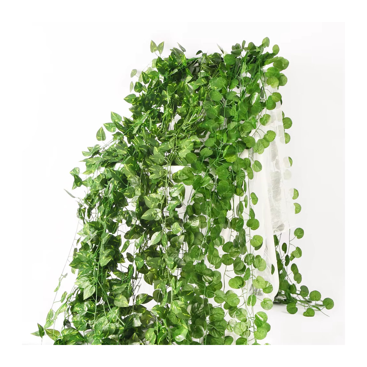 Uflower Künstliche hängende Weinblätter in Grün, 210 cm Dekopflanze aus Textil und Rattan für Hochzeit und DIY-Dekoration - Bild 4