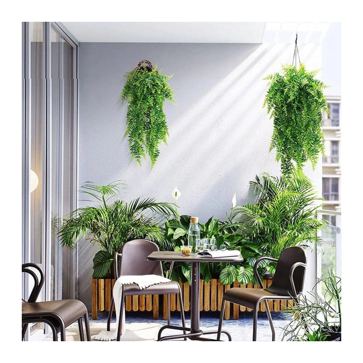 Uflower Künstliche Hängepflanze Persischer Farn in Grün als Dekoration für Haus und Garten - Bild 1