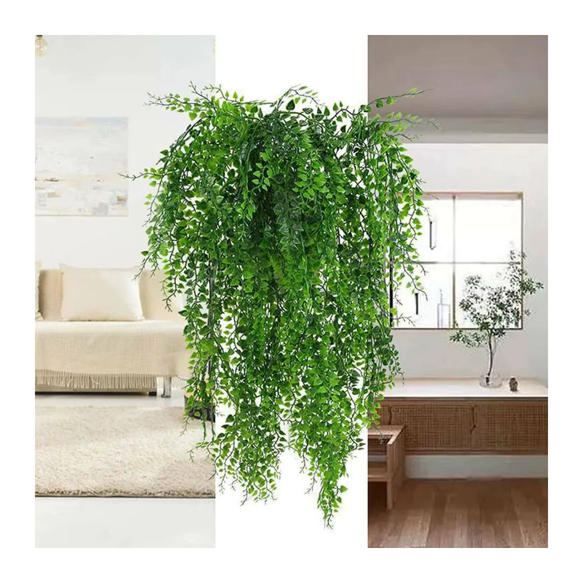 Uflower Künstliche Hängepflanze Persischer Farn in Grün als Dekoration für Haus und Garten - Bild 2