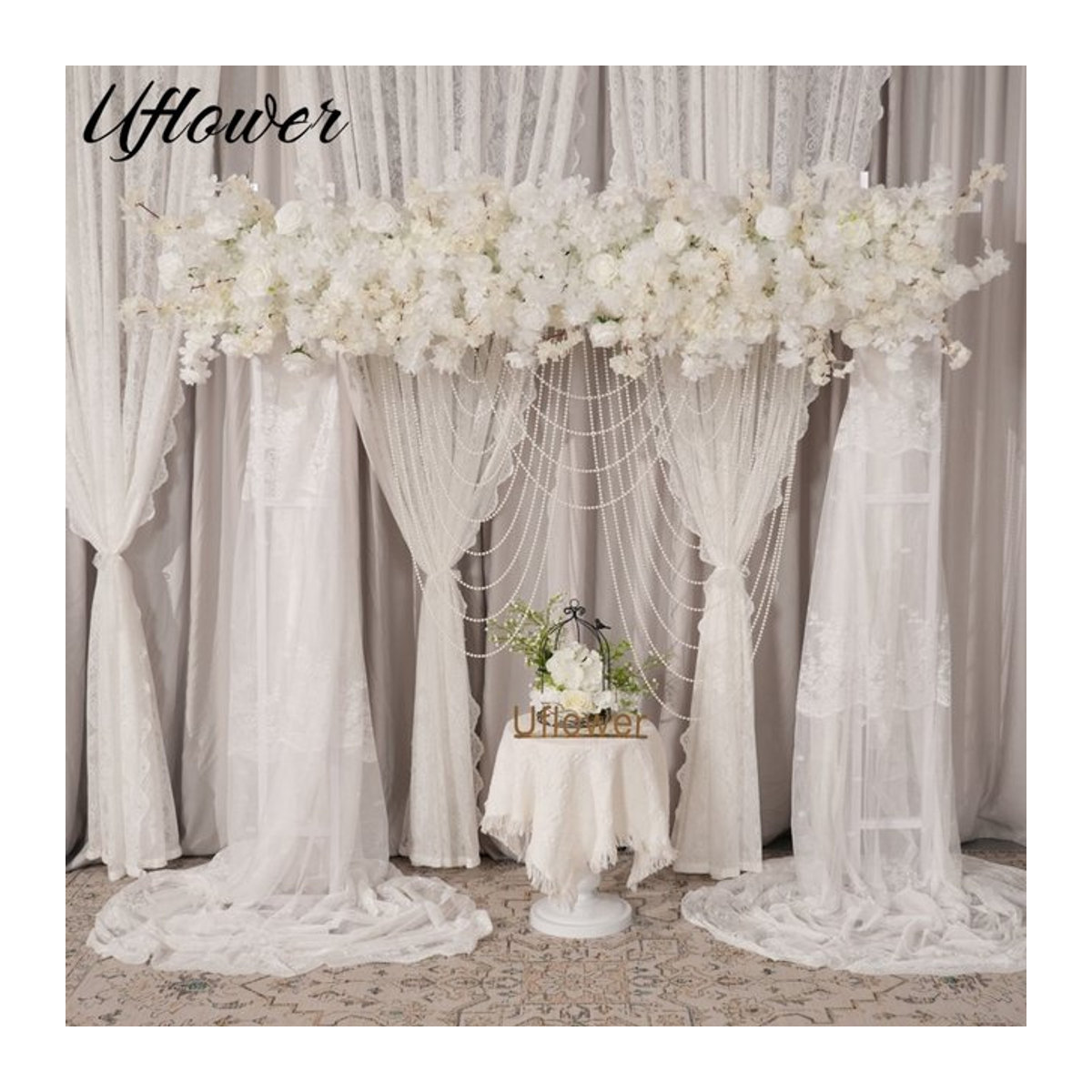 Uflower Künstliche Hortensien-Girlande in Weiß, 200 cm für Hochzeit und Wanddekoration - Bild 1