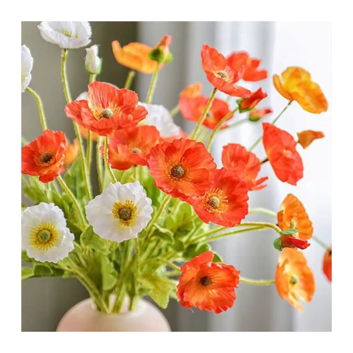 Uflower Künstliche Mohn-Seidenblumen mit langem Stiel in Blau und Mehrfarbig für deine Dekoration - Bild 1