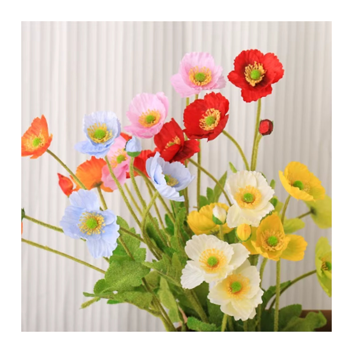 Uflower Künstliche Mohn-Seidenblumen mit langem Stiel in Blau und Mehrfarbig für deine Dekoration - Bild 2