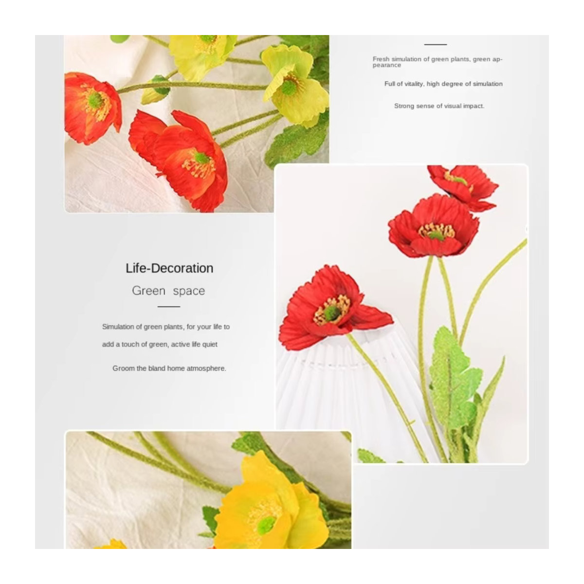 Uflower Künstliche Mohn-Seidenblumen mit langem Stiel in Blau und Mehrfarbig für deine Dekoration - Bild 3
