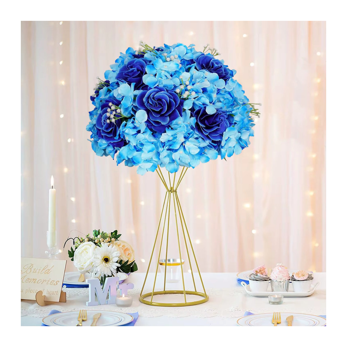 Uflower Künstliche Rose Blau, Runde Tischdekoration für Hochzeit und Party, 30 cm - Bild 2