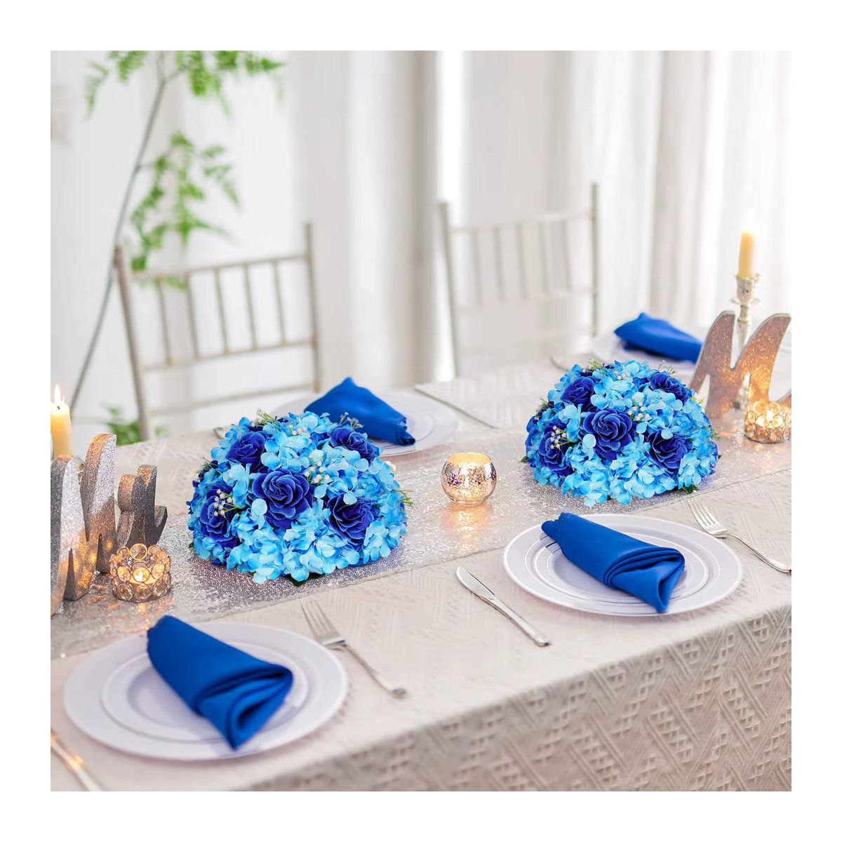 Uflower Künstliche Rose Blau, Runde Tischdekoration für Hochzeit und Party, 30 cm - Bild 3