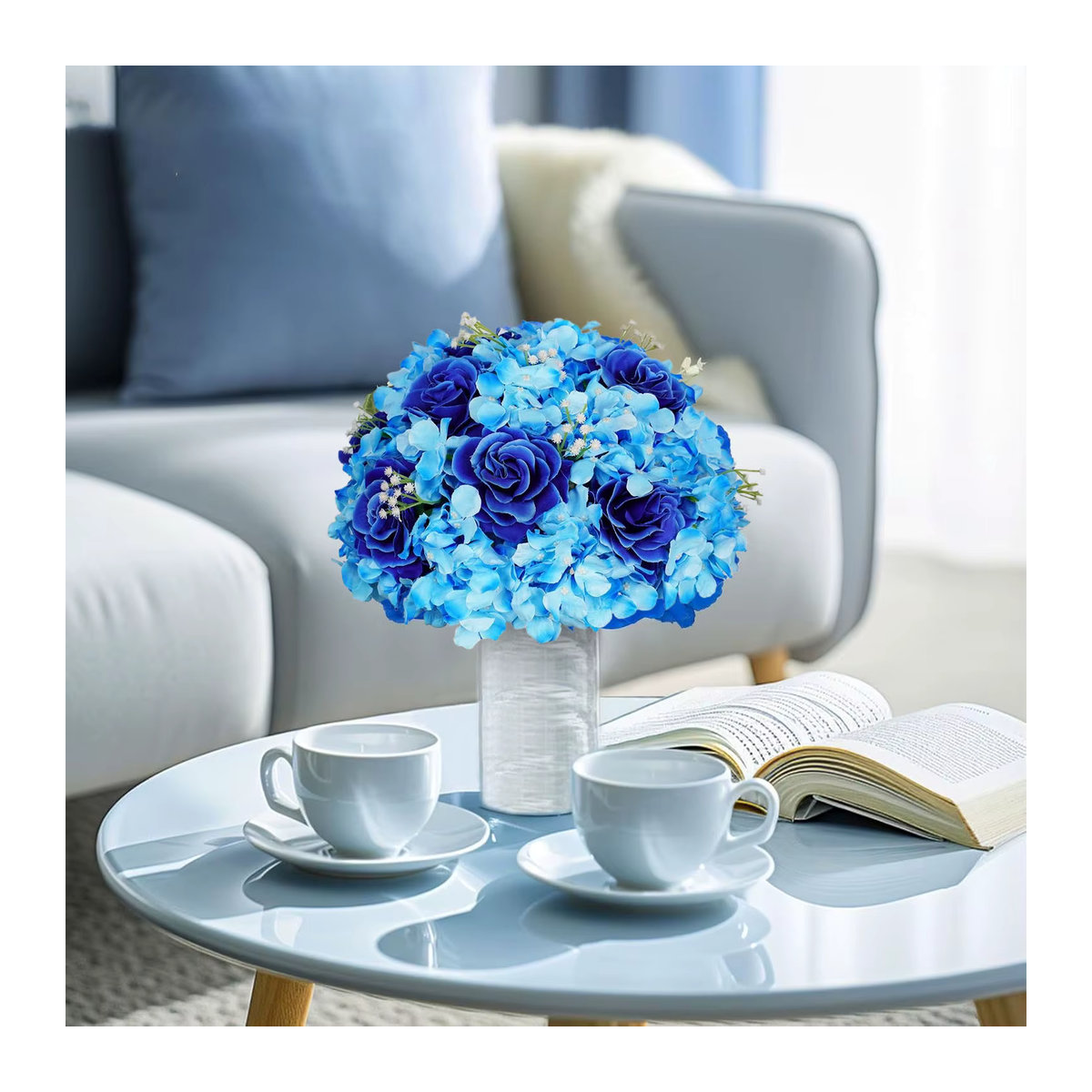 Uflower Künstliche Rose Blau, Runde Tischdekoration für Hochzeit und Party, 30 cm - Bild 4