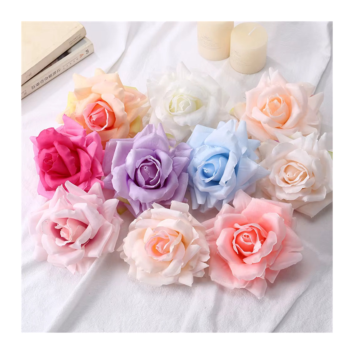 Uflower Künstliche Rosen aus Textil in Mehrfarbig, 10 cm Einzelstiele für Hochzeit und Dekoration - Bild 1