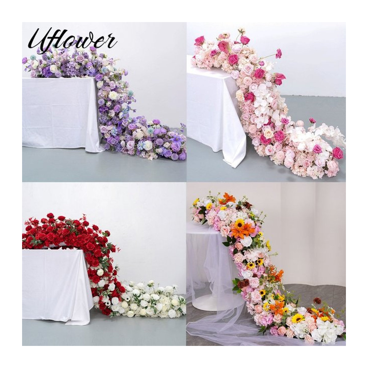Uflower Künstliche Rosen Girlande in Rosa und Mehrfarbig, 200 cm Luxus Blumendekoration für Hochzeit, Party und Bühnen-Hintergrund - Bild 1