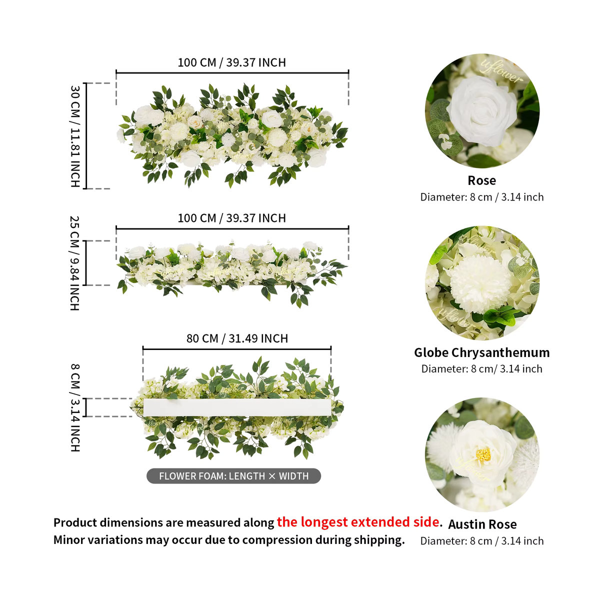 Uflower Künstliche Rosen und Pfingstrosen in Beige und Weiß als Blumenarrangement für Hochzeiten und Tischdekorationen - Bild 3