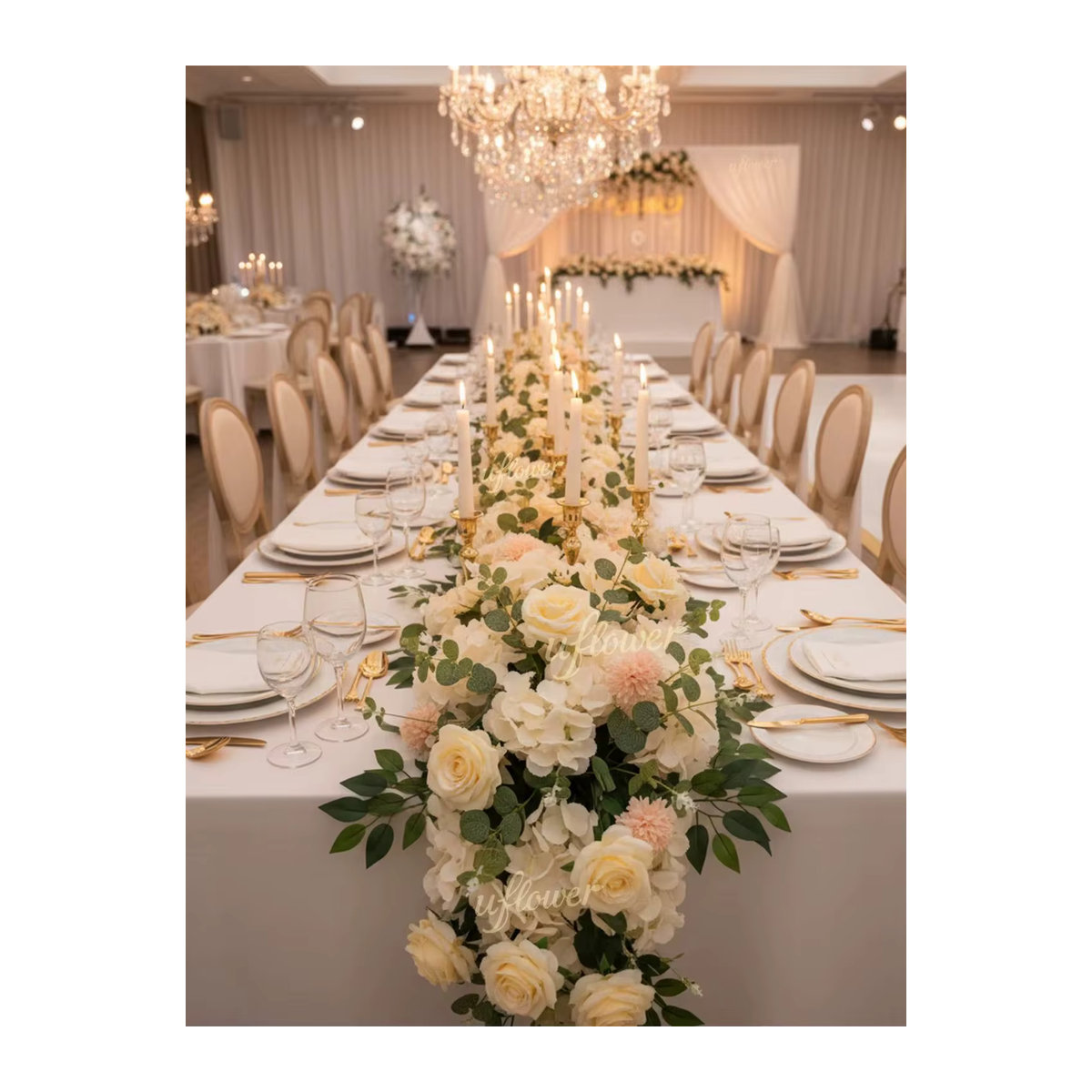 Uflower Künstliche Rosen und Pfingstrosen in Beige und Weiß als Blumenarrangement für Hochzeiten und Tischdekorationen - Bild 4