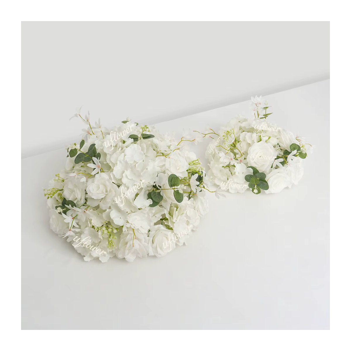 Uflower Künstliche Seidenrosen-Blumenkugel in Weiß und Beige, Rundes Textil-Blumenbouquet als Tischdekoration für Hochzeiten, Durchmesser: 30 cm - Bild 3