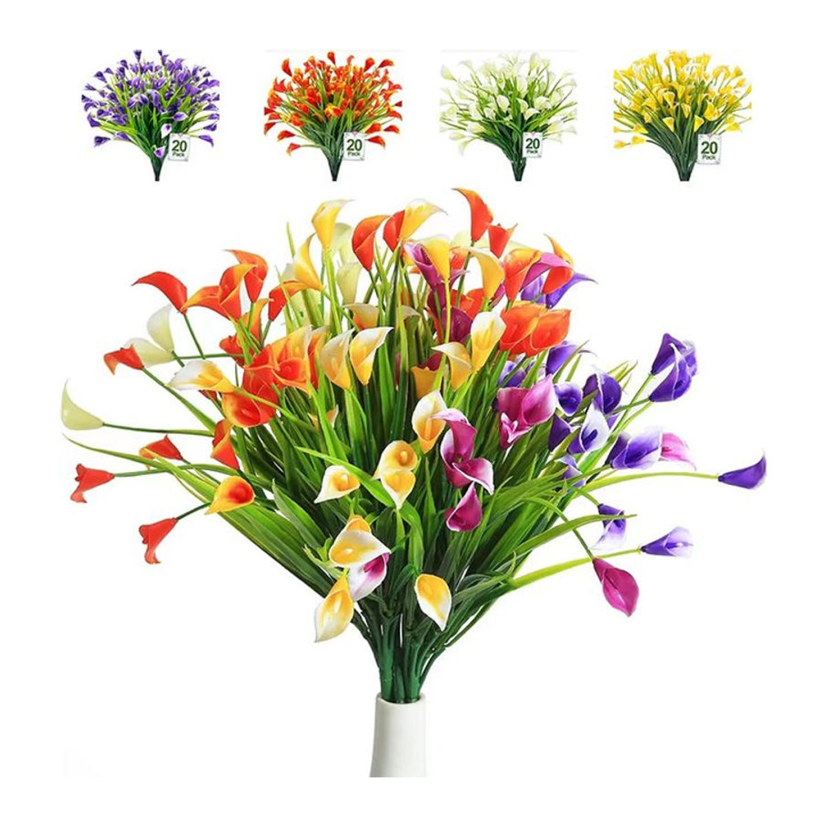 Uflower Künstlicher Calla-Lilien-Blumenstrauß in Rot und Mehrfarbig, Höhe: 33 cm - Bild 1
