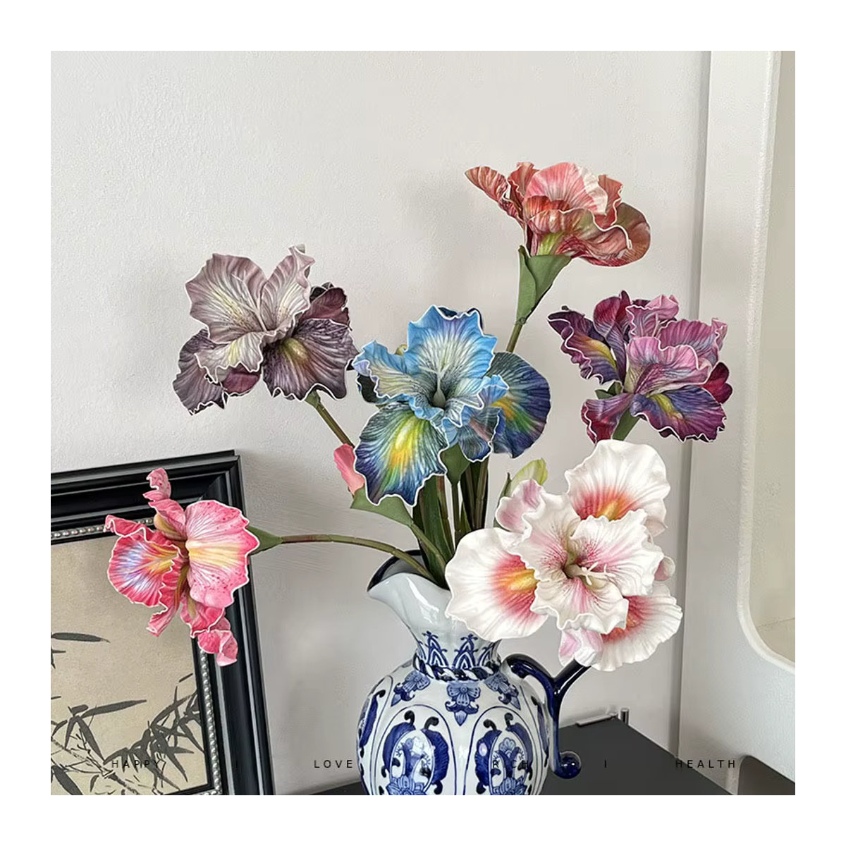 Uflower Künstlicher Rosenstrauß mit Kamelien und Iris in Rosa und Weiß, Höhe: 45 cm - Bild 2