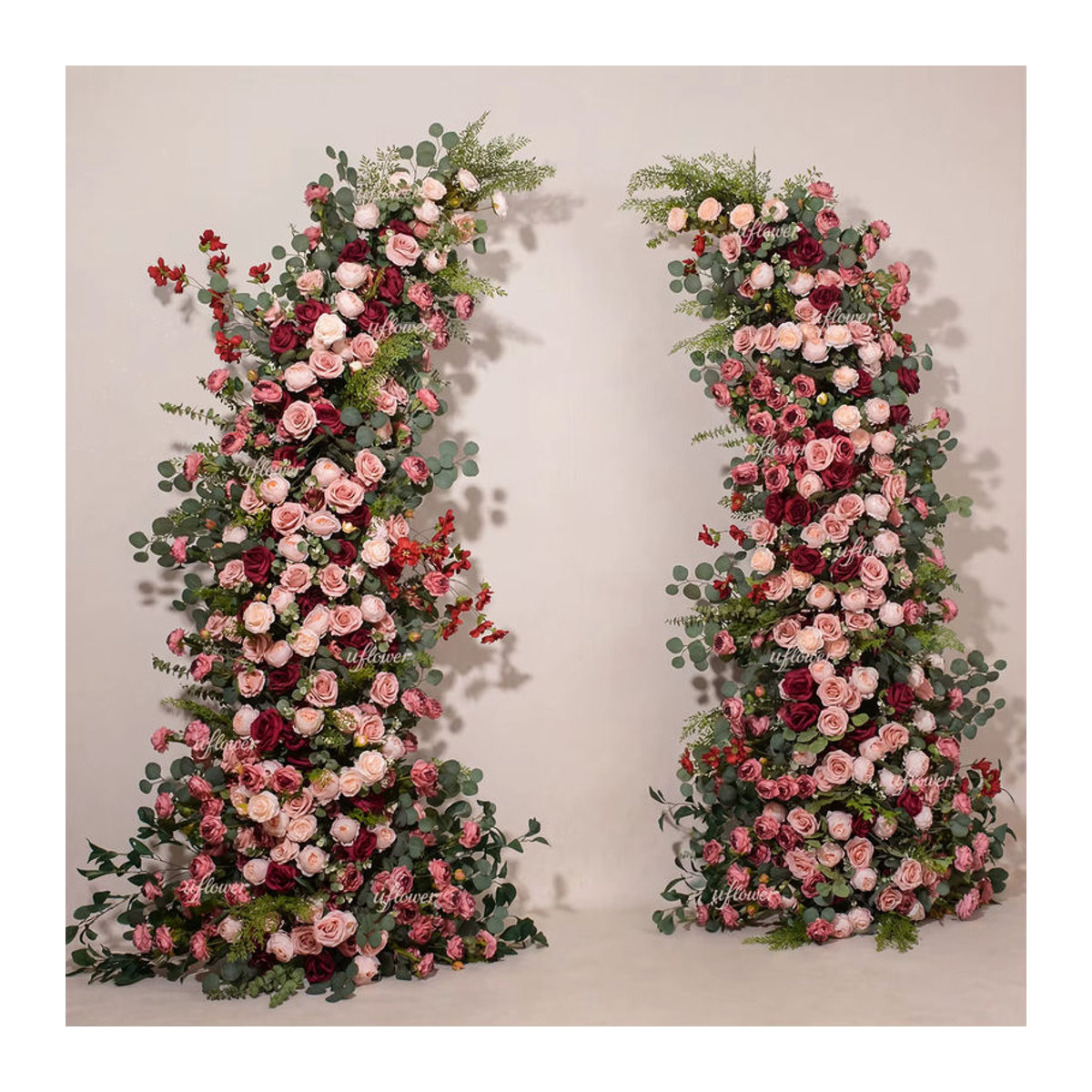 Uflower Künstliches Blumenarrangement mit Rosen und Pfingstrosen in Rot, Rosa und Grün für Hochzeitsdekoration und Event-Bühnen - Bild 2