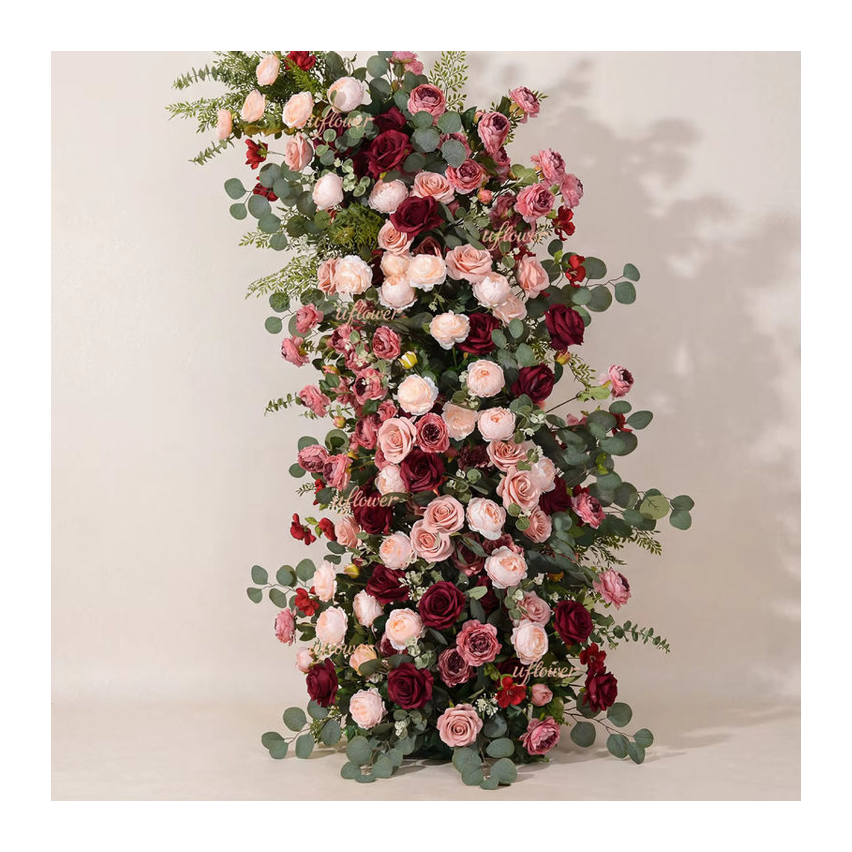 Uflower Künstliches Blumenarrangement mit Rosen und Pfingstrosen in Rot, Rosa und Grün für Hochzeitsdekoration und Event-Bühnen - Bild 3