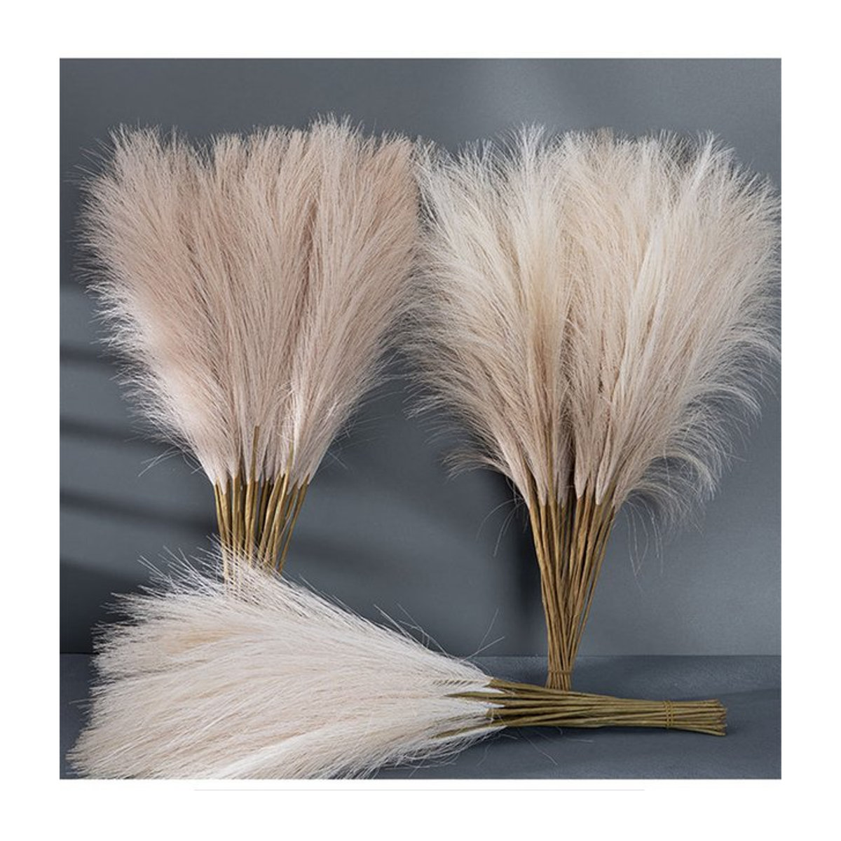 Uflower Künstliches Pampas Gras Beige Boho Deko Pflanze für Hochzeit und Zuhause Höhe: 42 cm - Bild 1